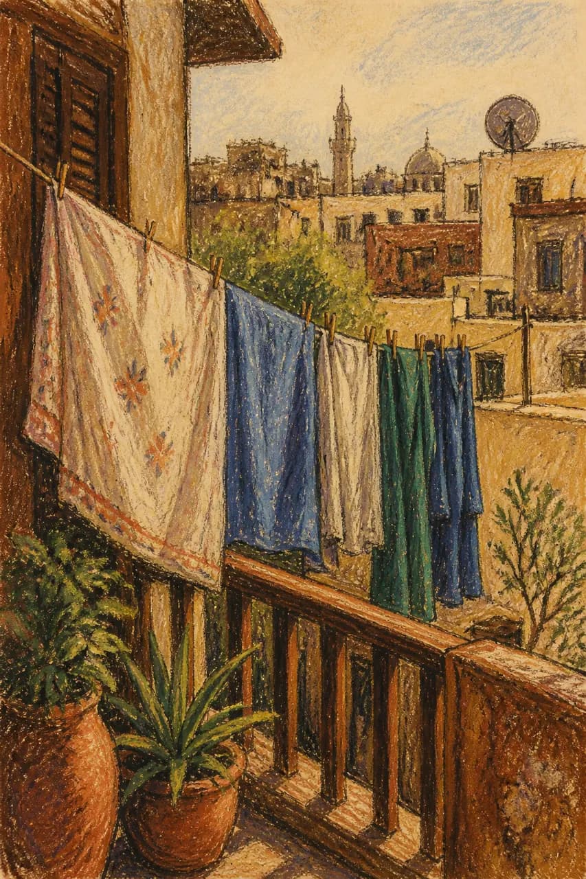 بلكونة عليها غسيل